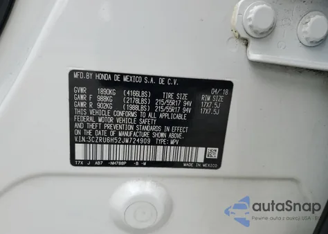 2018 Honda Hr-V Ex z USA, uszkodzony, nr VIN 3CZRU6H52JM724909